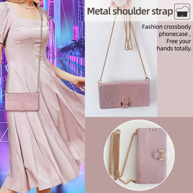 For iPhone 13 Pro Max POLA Crossbody Chain I-Shape Buckle Sequins Leather Phone Case(Rose Gold) - iPhone 13 Pro Max Cases by POLA | Online Shopping UK | buy2fix