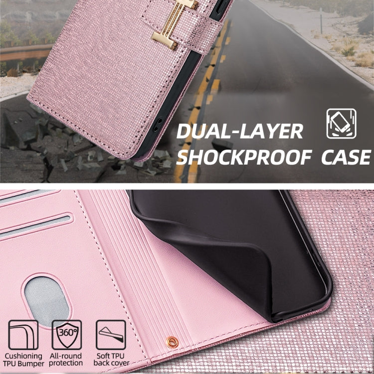 For iPhone 13 Pro Max POLA Crossbody Chain I-Shape Buckle Sequins Leather Phone Case(Rose Gold) - iPhone 13 Pro Max Cases by POLA | Online Shopping UK | buy2fix