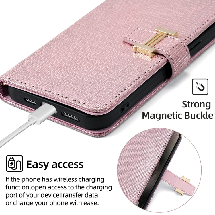 For iPhone 13 Pro Max POLA Crossbody Chain I-Shape Buckle Sequins Leather Phone Case(Rose Gold) - iPhone 13 Pro Max Cases by POLA | Online Shopping UK | buy2fix