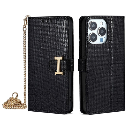 For iPhone 13 Pro Max POLA Crossbody Chain I-Shape Buckle Sequins Leather Phone Case(Black) - iPhone 13 Pro Max Cases by POLA | Online Shopping UK | buy2fix