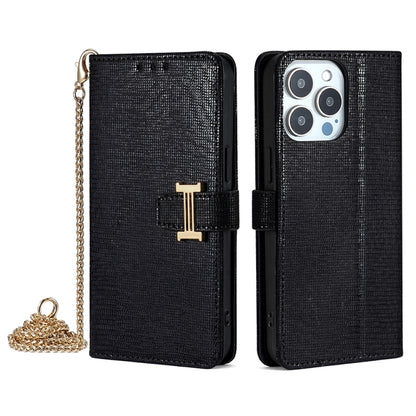 For iPhone 13 Pro POLA Crossbody Chain I-Shape Buckle Sequins Leather Phone Case(Black) - iPhone 13 Pro Cases by POLA | Online Shopping UK | buy2fix