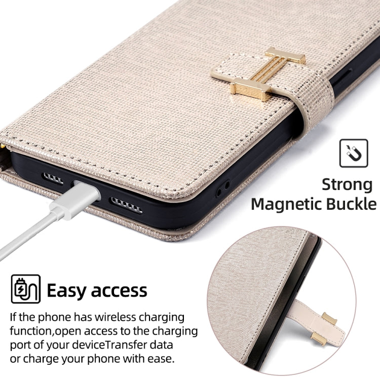 For iPhone 13 POLA Crossbody Chain I-Shape Buckle Sequins Leather Phone Case(White) - iPhone 13 Cases by POLA | Online Shopping UK | buy2fix