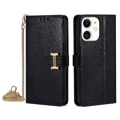 For iPhone 12 / 12 Pro POLA Crossbody Chain I-Shape Buckle Sequins Leather Phone Case(Black) - iPhone 12 / 12 Pro Cases by POLA | Online Shopping UK | buy2fix