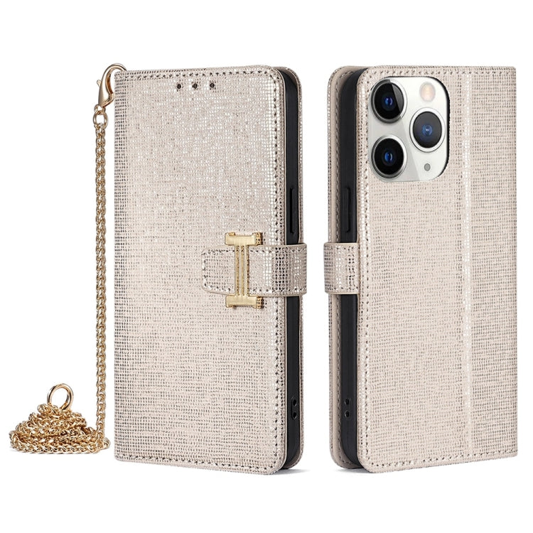 For iPhone 11 Pro Max POLA Crossbody Chain I-Shape Buckle Sequins Leather Phone Case(White) - iPhone 11 Pro Max Cases by POLA | Online Shopping UK | buy2fix