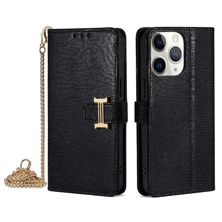For iPhone 11 Pro Max POLA Crossbody Chain I-Shape Buckle Sequins Leather Phone Case(Black) - iPhone 11 Pro Max Cases by POLA | Online Shopping UK | buy2fix