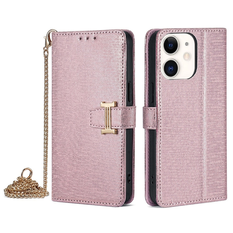 For iPhone 11 POLA Crossbody Chain I-Shape Buckle Sequins Leather Phone Case(Rose Gold) - iPhone 11 Cases by POLA | Online Shopping UK | buy2fix