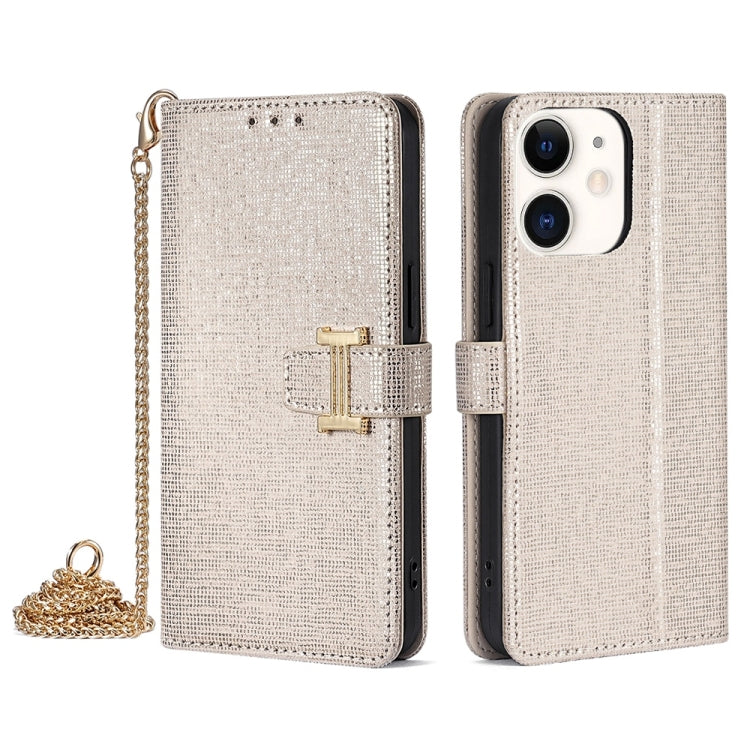 For iPhone 11 POLA Crossbody Chain I-Shape Buckle Sequins Leather Phone Case(White) - iPhone 11 Cases by POLA | Online Shopping UK | buy2fix