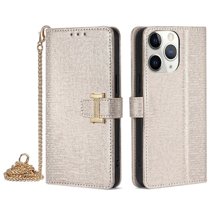 For iPhone 11 Pro POLA Crossbody Chain I-Shape Buckle Sequins Leather Phone Case(White) - iPhone 11 Pro Cases by POLA | Online Shopping UK | buy2fix