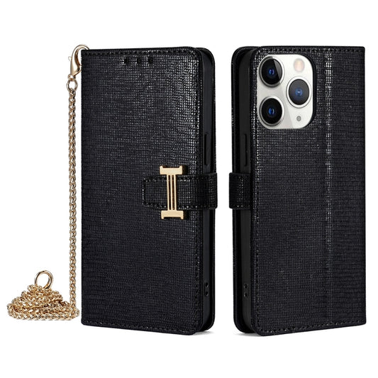 For iPhone 11 Pro POLA Crossbody Chain I-Shape Buckle Sequins Leather Phone Case(Black) - iPhone 11 Pro Cases by POLA | Online Shopping UK | buy2fix