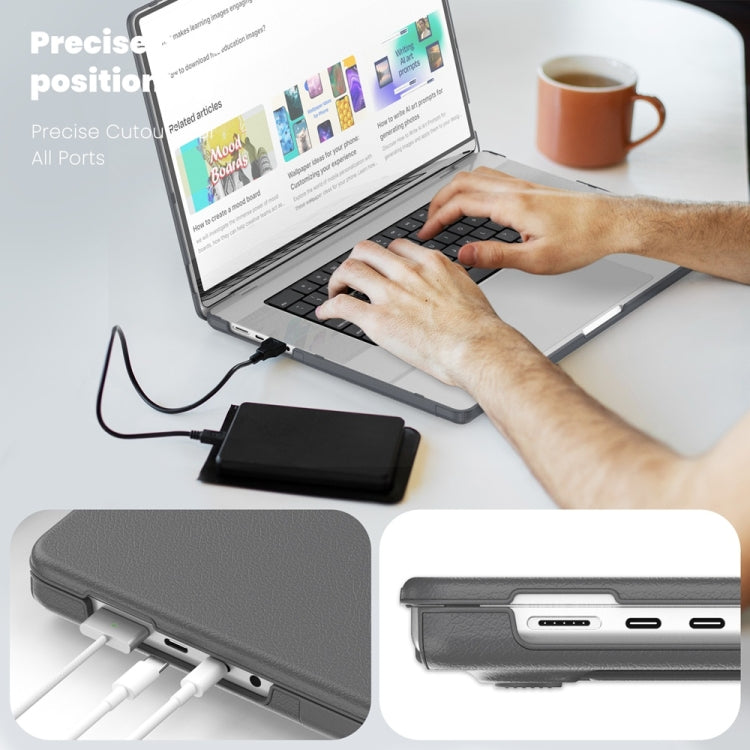 For MacBook Pro 16.2 inch A2991 / A2485 Business Magnetic Holder PC + PU Laptop Protective Case(Grey) - MacBook Pro Cases by buy2fix | Online Shopping UK | buy2fix