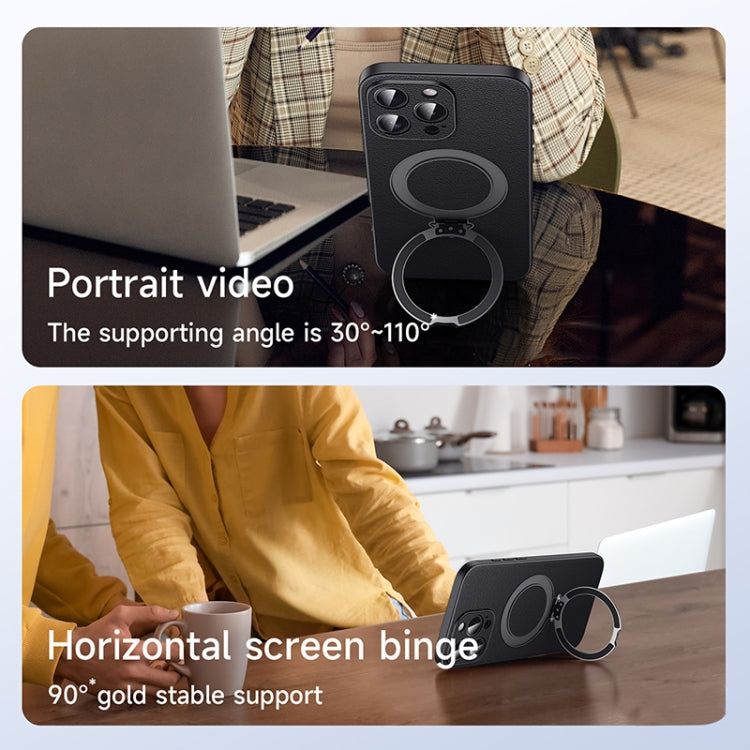 For iPhone 15 SULADA Top Grain Leather MagSafe Magnetic Holder Phone Case(Black) - iPhone 15 Cases by SULADA | Online Shopping UK | buy2fix