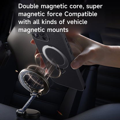 For iPhone 15 SULADA Top Grain Leather MagSafe Magnetic Holder Phone Case(Blue) - iPhone 15 Cases by SULADA | Online Shopping UK | buy2fix