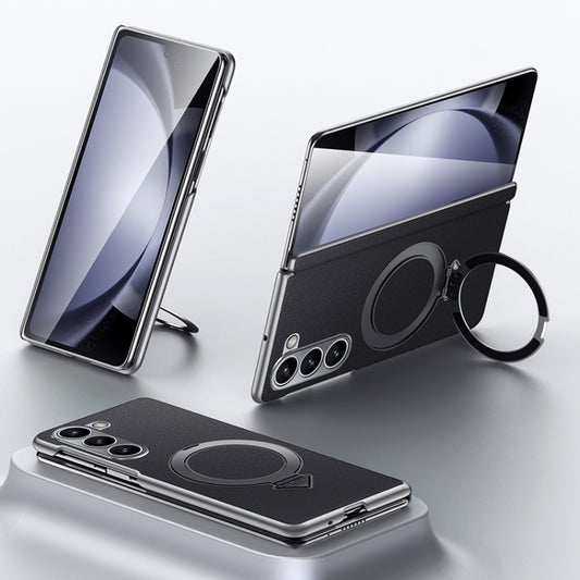 For Samsung Galaxy Z Fold 5 SULADA Top Grain Leather MagSafe Magnetic Holder Phone Case(Black) - Galaxy Z Fold5 Cases by SULADA | Online Shopping UK | buy2fix