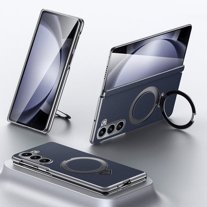 For Samsung Galaxy Z Fold 5 SULADA Top Grain Leather MagSafe Magnetic Holder Phone Case(Blue) - Galaxy Z Fold5 Cases by SULADA | Online Shopping UK | buy2fix