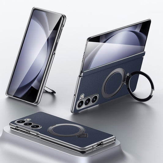 For Samsung Galaxy Z Fold 5 SULADA Top Grain Leather MagSafe Magnetic Holder Phone Case(Blue) - Galaxy Z Fold5 Cases by SULADA | Online Shopping UK | buy2fix