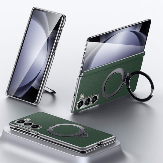 For Samsung Galaxy Z Fold 5 SULADA Top Grain Leather MagSafe Magnetic Holder Phone Case(Green) - Galaxy Z Fold5 Cases by SULADA | Online Shopping UK | buy2fix