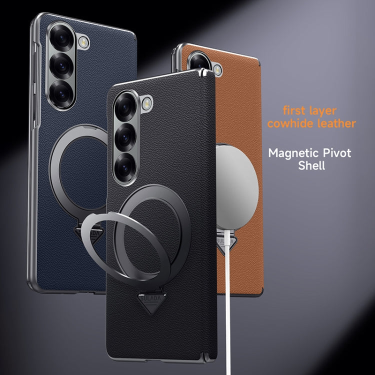 For Samsung Galaxy Z Fold 5 SULADA Top Grain Leather MagSafe Magnetic Holder Phone Case(Brown) - Galaxy Z Fold5 Cases by SULADA | Online Shopping UK | buy2fix