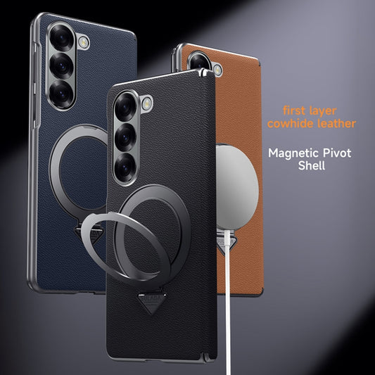 For Samsung Galaxy Z Fold 6 SULADA Top Grain Leather MagSafe Magnetic Holder Phone Case(Brown) - Galaxy Z Fold6 5G Cases by SULADA | Online Shopping UK | buy2fix