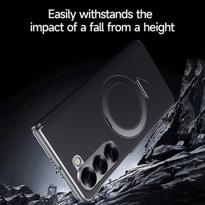 For Samsung Galaxy Z Fold 5 SULADA Top Grain Leather MagSafe Magnetic Holder Phone Case(Green) - Galaxy Z Fold5 Cases by SULADA | Online Shopping UK | buy2fix