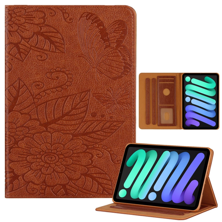 For iPad mini 6 / mini 2024 Butterfly Love Flower Embossed Leather Smart Tablet Case(Brown) - iPad mini 2024 Cases by buy2fix | Online Shopping UK | buy2fix