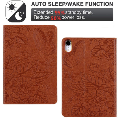 For iPad mini 6 / mini 2024 Butterfly Love Flower Embossed Leather Smart Tablet Case(Brown) - iPad mini 2024 Cases by buy2fix | Online Shopping UK | buy2fix