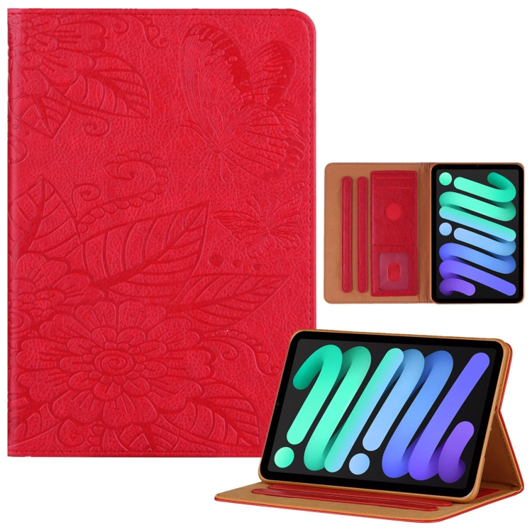 For iPad mini 6 / mini 2024 Butterfly Love Flower Embossed Leather Smart Tablet Case(Red) - iPad mini 2024 Cases by buy2fix | Online Shopping UK | buy2fix