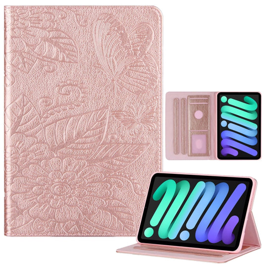 For iPad mini 6 / mini 2024 Butterfly Love Flower Embossed Leather Smart Tablet Case(Rose Gold) - iPad mini 2024 Cases by buy2fix | Online Shopping UK | buy2fix