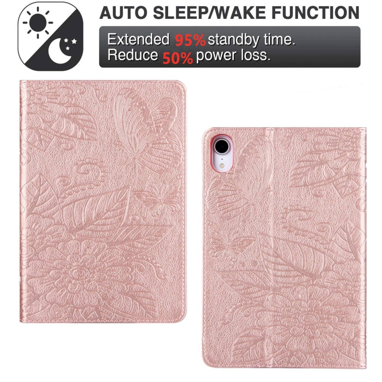 For iPad mini 6 / mini 2024 Butterfly Love Flower Embossed Leather Smart Tablet Case(Rose Gold) - iPad mini 2024 Cases by buy2fix | Online Shopping UK | buy2fix