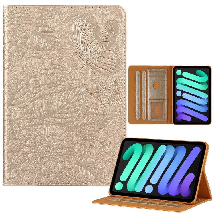 For iPad mini 6 / mini 2024 Butterfly Love Flower Embossed Leather Smart Tablet Case(Gold) - iPad mini 2024 Cases by buy2fix | Online Shopping UK | buy2fix