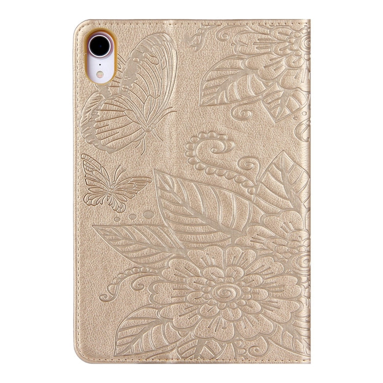For iPad mini 6 / mini 2024 Butterfly Love Flower Embossed Leather Smart Tablet Case(Gold) - iPad mini 2024 Cases by buy2fix | Online Shopping UK | buy2fix