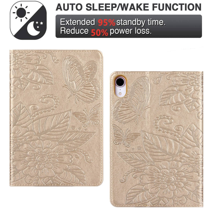 For iPad mini 6 / mini 2024 Butterfly Love Flower Embossed Leather Smart Tablet Case(Gold) - iPad mini 2024 Cases by buy2fix | Online Shopping UK | buy2fix