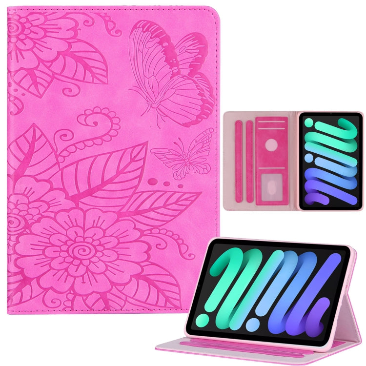 For iPad mini 6 / mini 2024 Butterfly Love Flower Embossed Leather Smart Tablet Case(Rose Red) - iPad mini 2024 Cases by buy2fix | Online Shopping UK | buy2fix