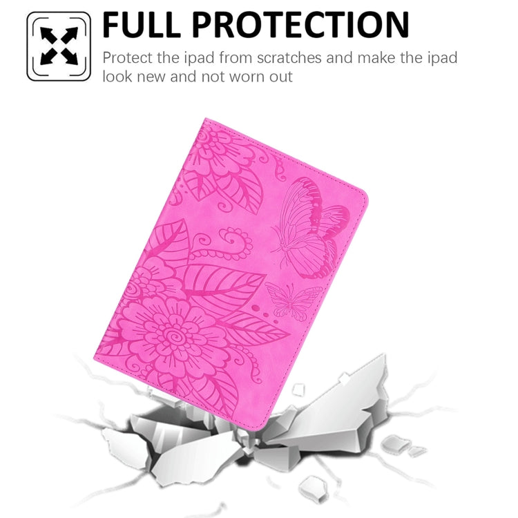For iPad mini 6 / mini 2024 Butterfly Love Flower Embossed Leather Smart Tablet Case(Rose Red) - iPad mini 2024 Cases by buy2fix | Online Shopping UK | buy2fix