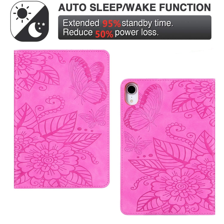 For iPad mini 6 / mini 2024 Butterfly Love Flower Embossed Leather Smart Tablet Case(Rose Red) - iPad mini 2024 Cases by buy2fix | Online Shopping UK | buy2fix
