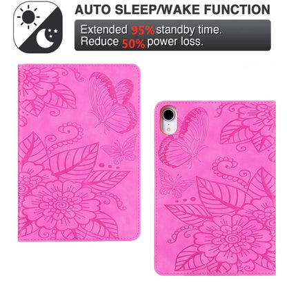 For iPad mini 6 / mini 2024 Butterfly Love Flower Embossed Leather Smart Tablet Case(Rose Red) - iPad mini 2024 Cases by buy2fix | Online Shopping UK | buy2fix