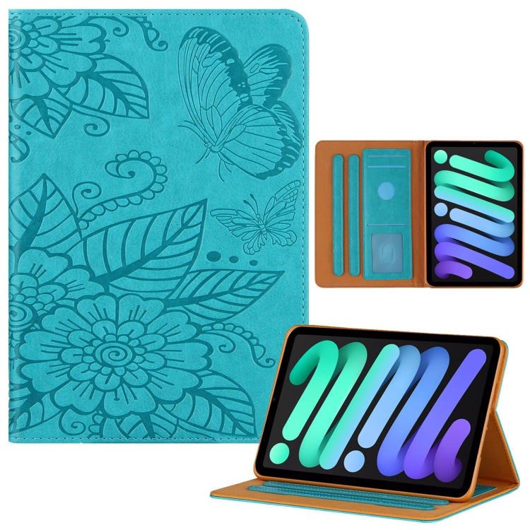 For iPad mini 6 / mini 2024 Butterfly Love Flower Embossed Leather Smart Tablet Case(Blue) - iPad mini 2024 Cases by buy2fix | Online Shopping UK | buy2fix