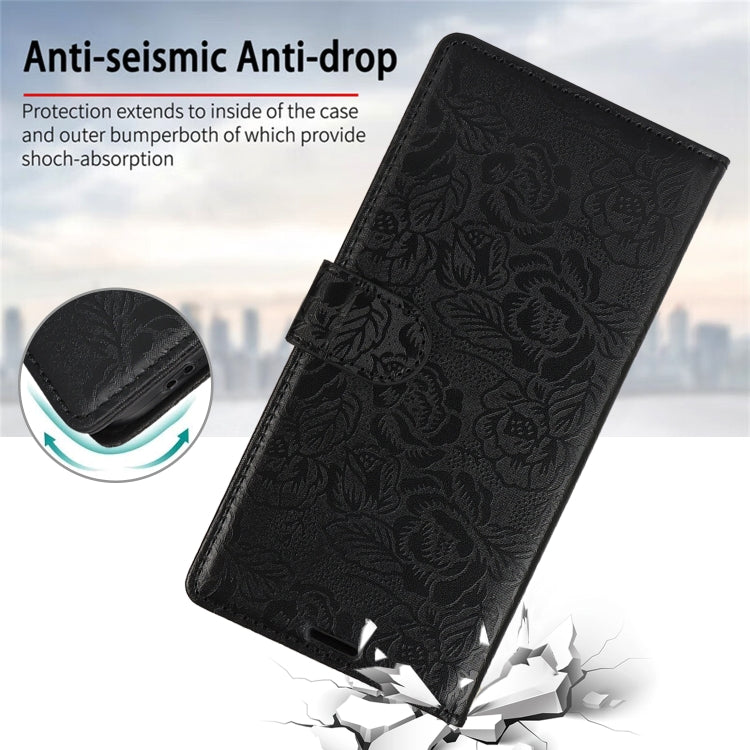 For Samsung Galaxy S25 5G Peony Flowers Imprint Leather Phone Case(Black) - Galaxy S25 5G Cases by buy2fix | Online Shopping UK | buy2fix