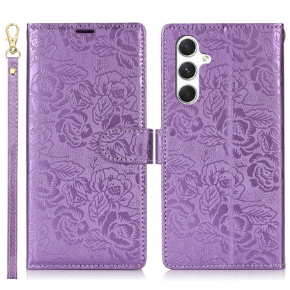 For Samsung Galaxy S25 5G Peony Flowers Imprint Leather Phone Case(Purple) - Galaxy S25 5G Cases by buy2fix | Online Shopping UK | buy2fix