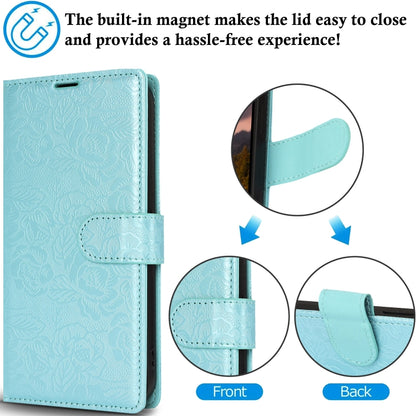 For Samsung Galaxy S25 5G Peony Flowers Imprint Leather Phone Case(Sky Blue) - Galaxy S25 5G Cases by buy2fix | Online Shopping UK | buy2fix