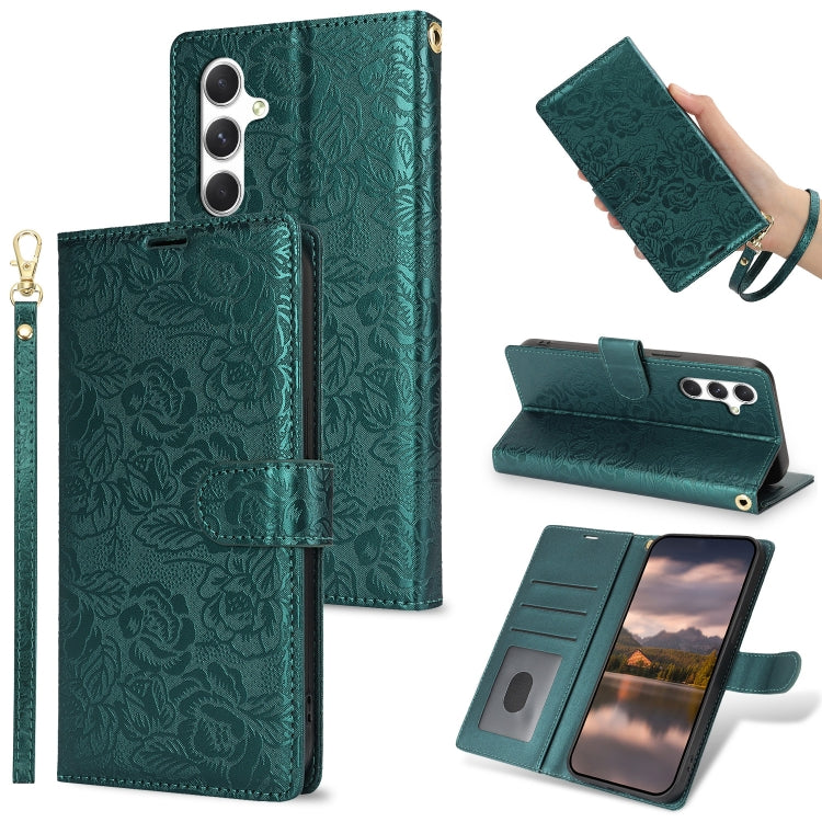 For Samsung Galaxy S25+ 5G Peony Flowers Imprint Leather Phone Case(Green) by buy2fix