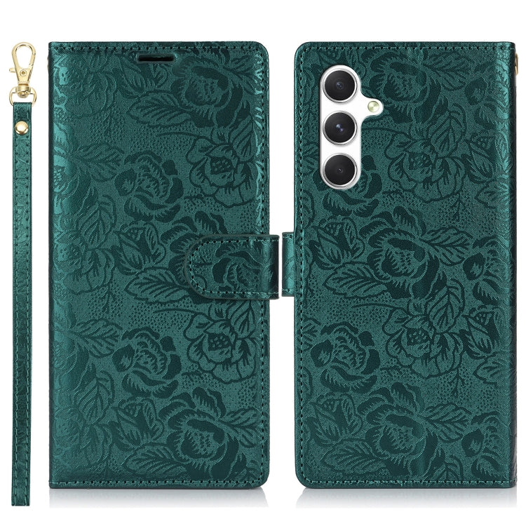 For Samsung Galaxy S25+ 5G Peony Flowers Imprint Leather Phone Case(Green) by buy2fix