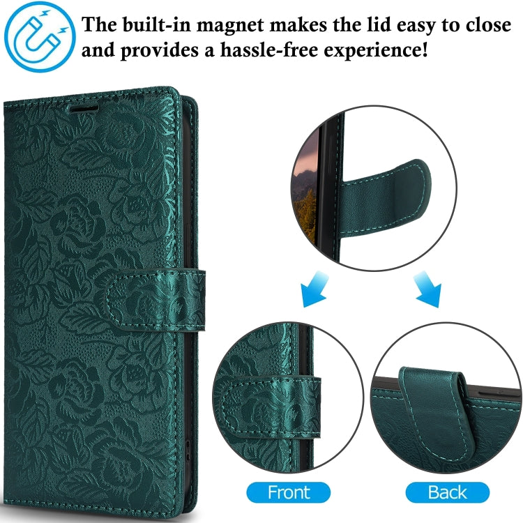 For Samsung Galaxy S25+ 5G Peony Flowers Imprint Leather Phone Case(Green) by buy2fix