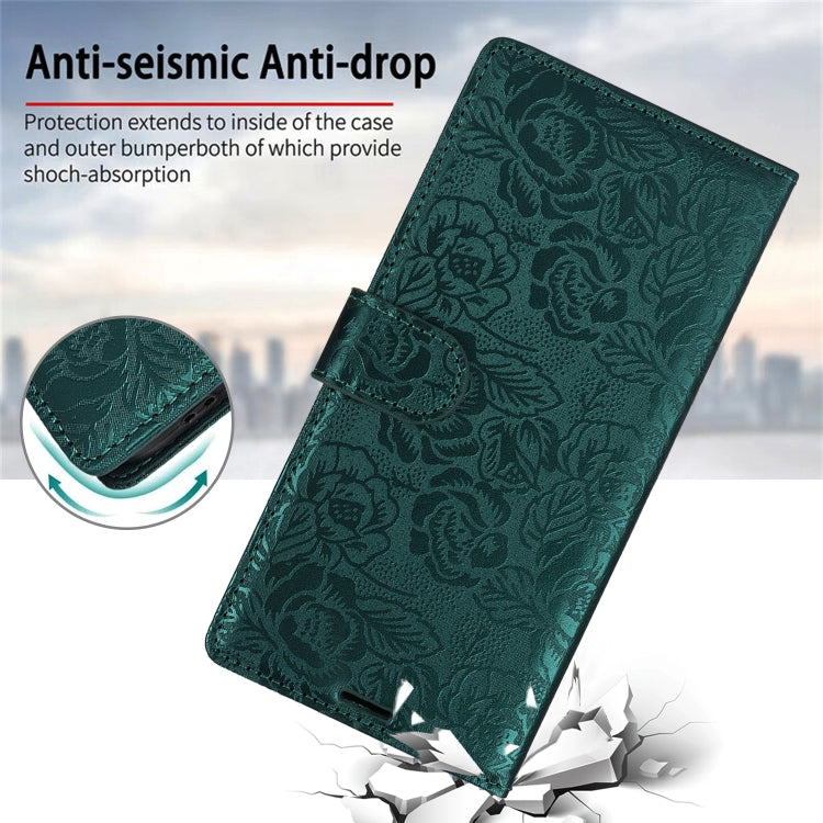 For Samsung Galaxy S25+ 5G Peony Flowers Imprint Leather Phone Case(Green) by buy2fix