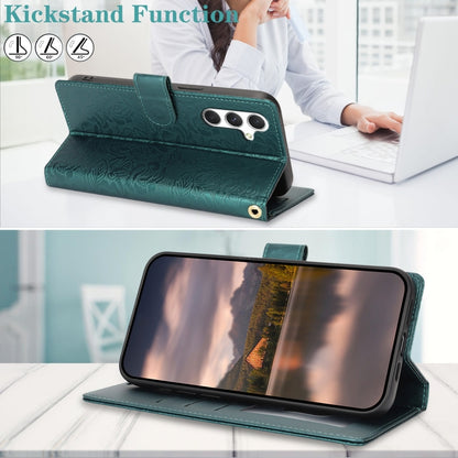 For Samsung Galaxy S25+ 5G Peony Flowers Imprint Leather Phone Case(Green) by buy2fix