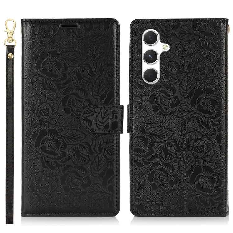 For Samsung Galaxy S25+ 5G Peony Flowers Imprint Leather Phone Case(Black) by buy2fix