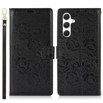 For Samsung Galaxy S25+ 5G Peony Flowers Imprint Leather Phone Case(Black) by buy2fix