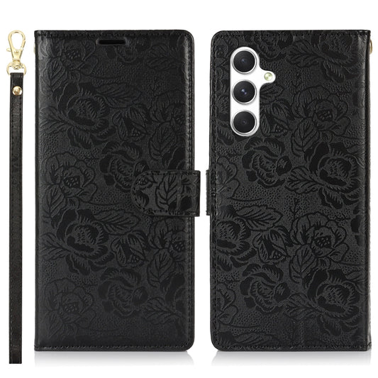 For Samsung Galaxy S25+ 5G Peony Flowers Imprint Leather Phone Case(Black) by buy2fix