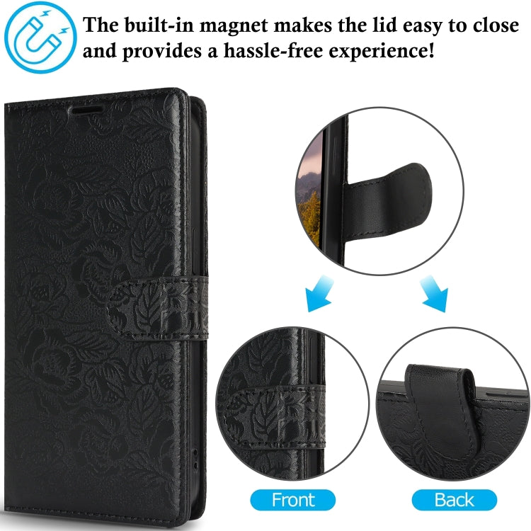 For Samsung Galaxy S25+ 5G Peony Flowers Imprint Leather Phone Case(Black) by buy2fix