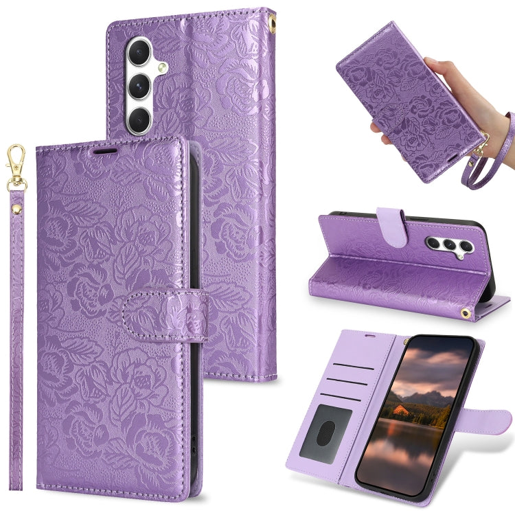 For Samsung Galaxy S25+ 5G Peony Flowers Imprint Leather Phone Case(Purple) by buy2fix