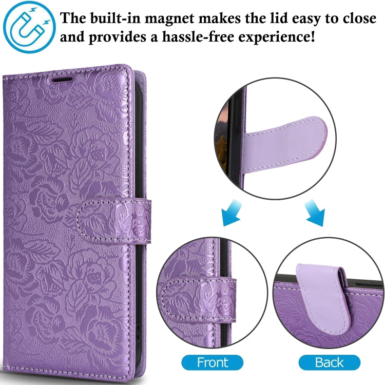 For Samsung Galaxy S25+ 5G Peony Flowers Imprint Leather Phone Case(Purple) by buy2fix